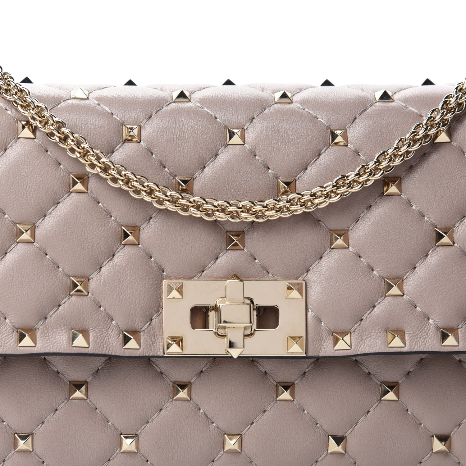 Valentino Garavani Lambskin Rockstud Spike Wallet on Chain Poudre 10 of 10