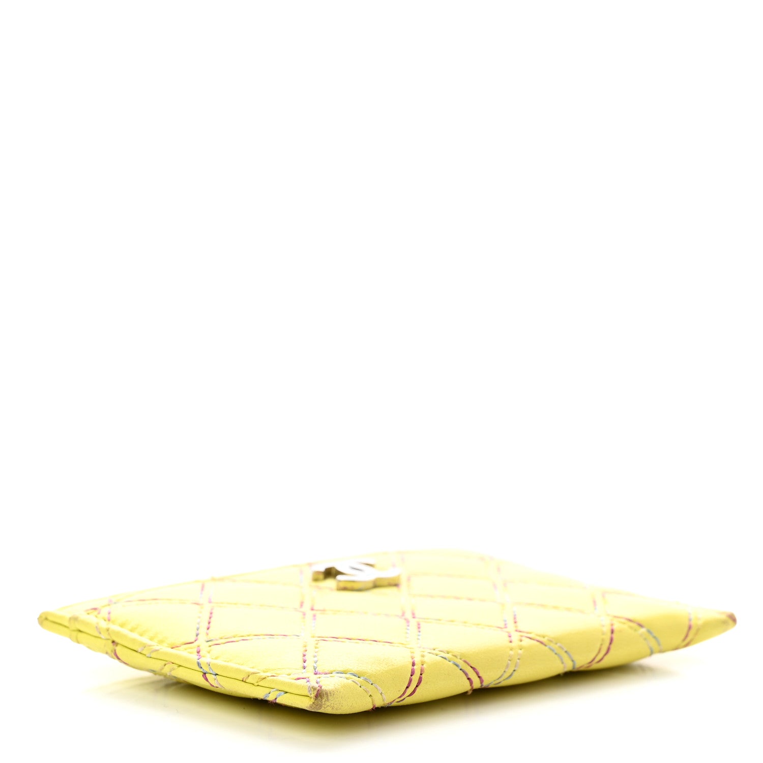 Chanel Lambskin Double Stitch Quilted Card Holder Light Green Light Blue 4 of 9