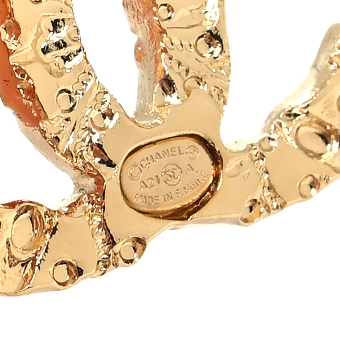 Metal Textured CC Earrings Gold