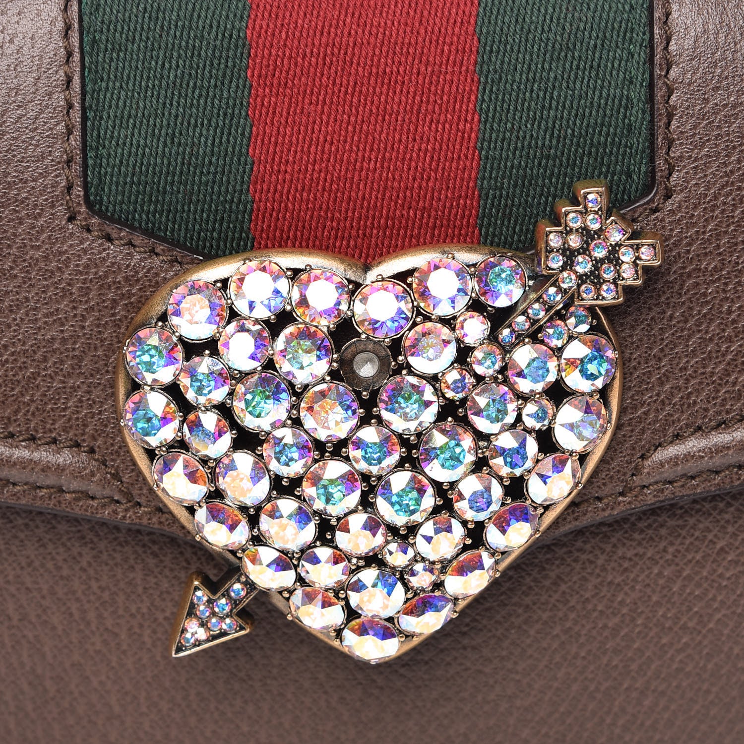 Gucci Textured Calfskin Web Crystal Heart Stripe Small Totem Shoulder Bag New Acero 8 of 13