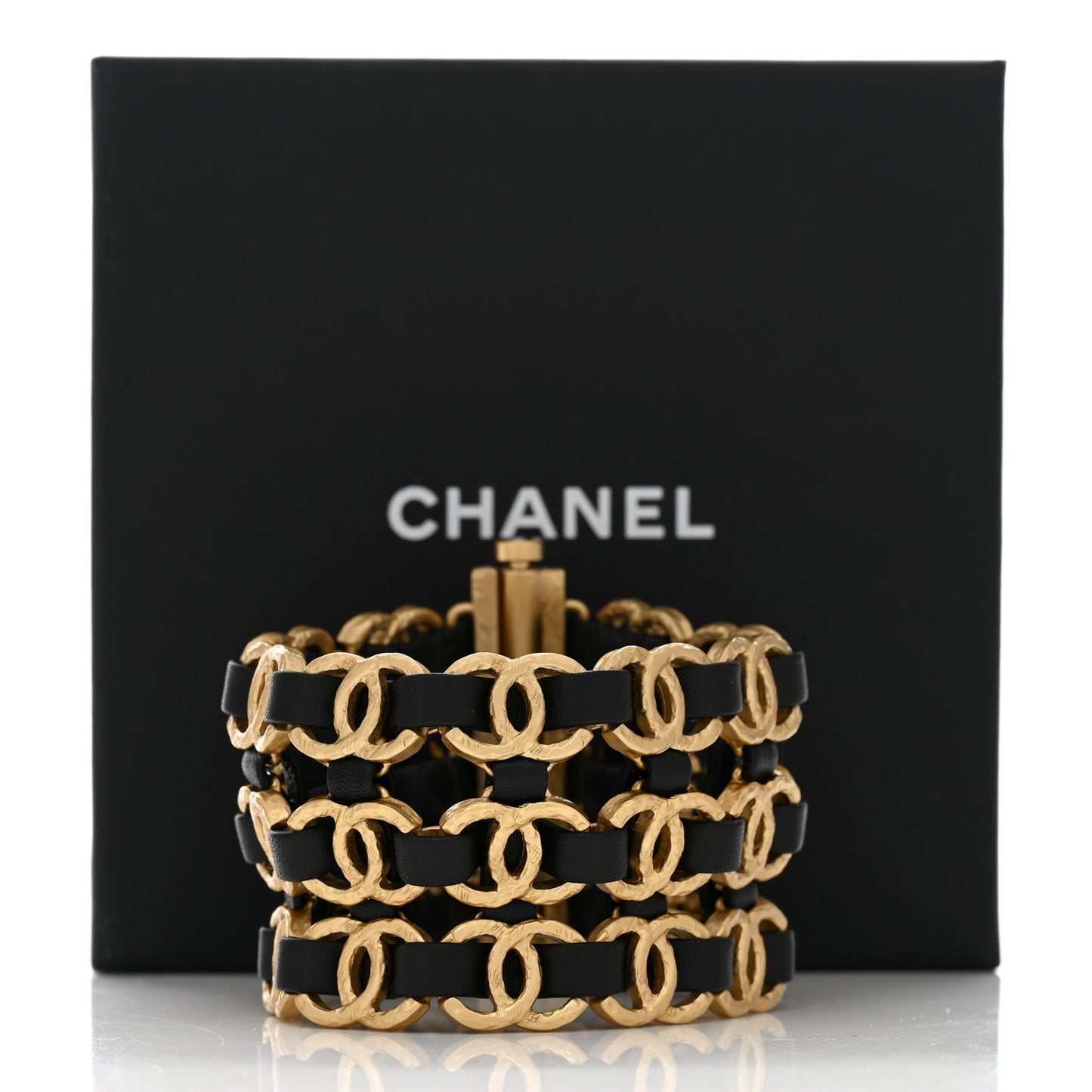 Lambskin CC Chain Bracelet Black Gold