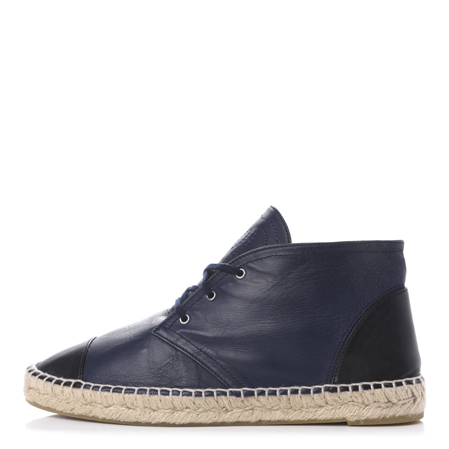 Chanel Lambskin Canvas Cap Toe Lace Up Espadrilles 42 Dark Navy Blue 1 of 9