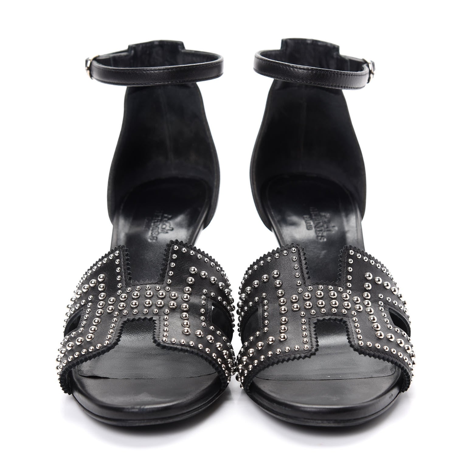 Hermes Calfskin Clous Legend Wedge Sandals 37 Black 2 of 10