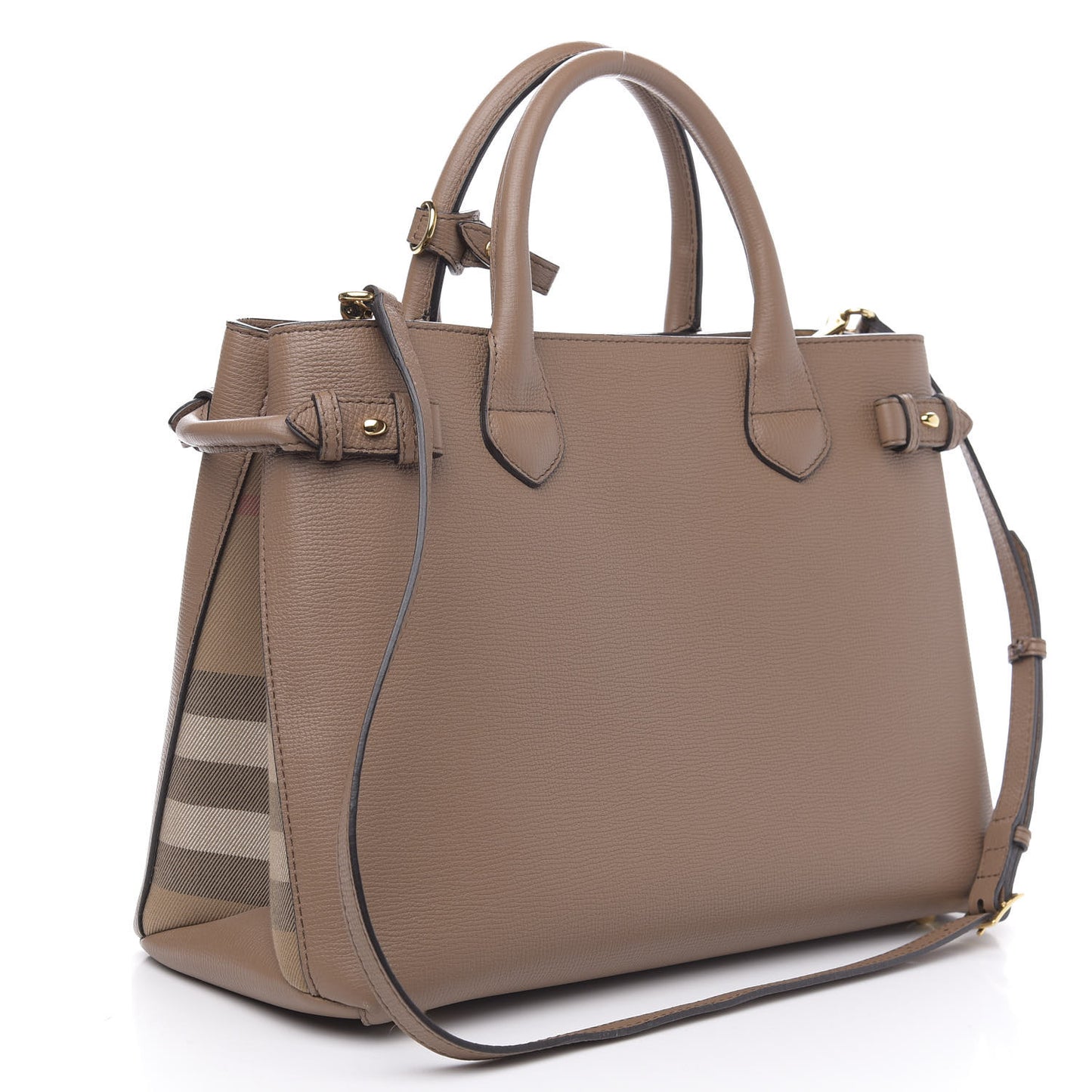 Grainy Calfskin House Check Medium Banner Tote Dark Sand
