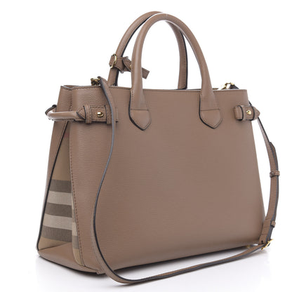 Burberry Grainy Calfskin House Check Medium Banner Tote Dark Sand 3 of 10