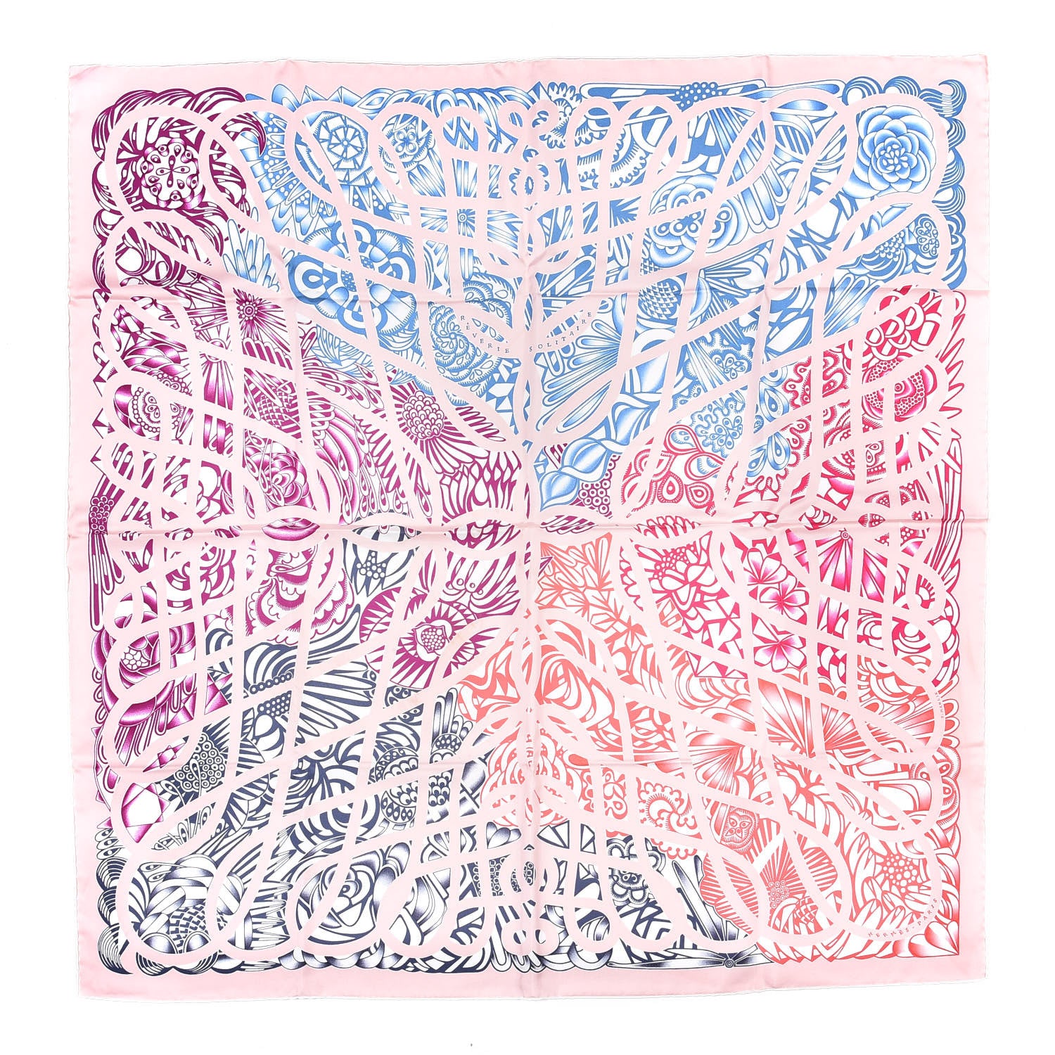 Hermes Silk Reverie Solitaire Scarf 90 Rose Pale Bleu Fuchsia 1 of 6