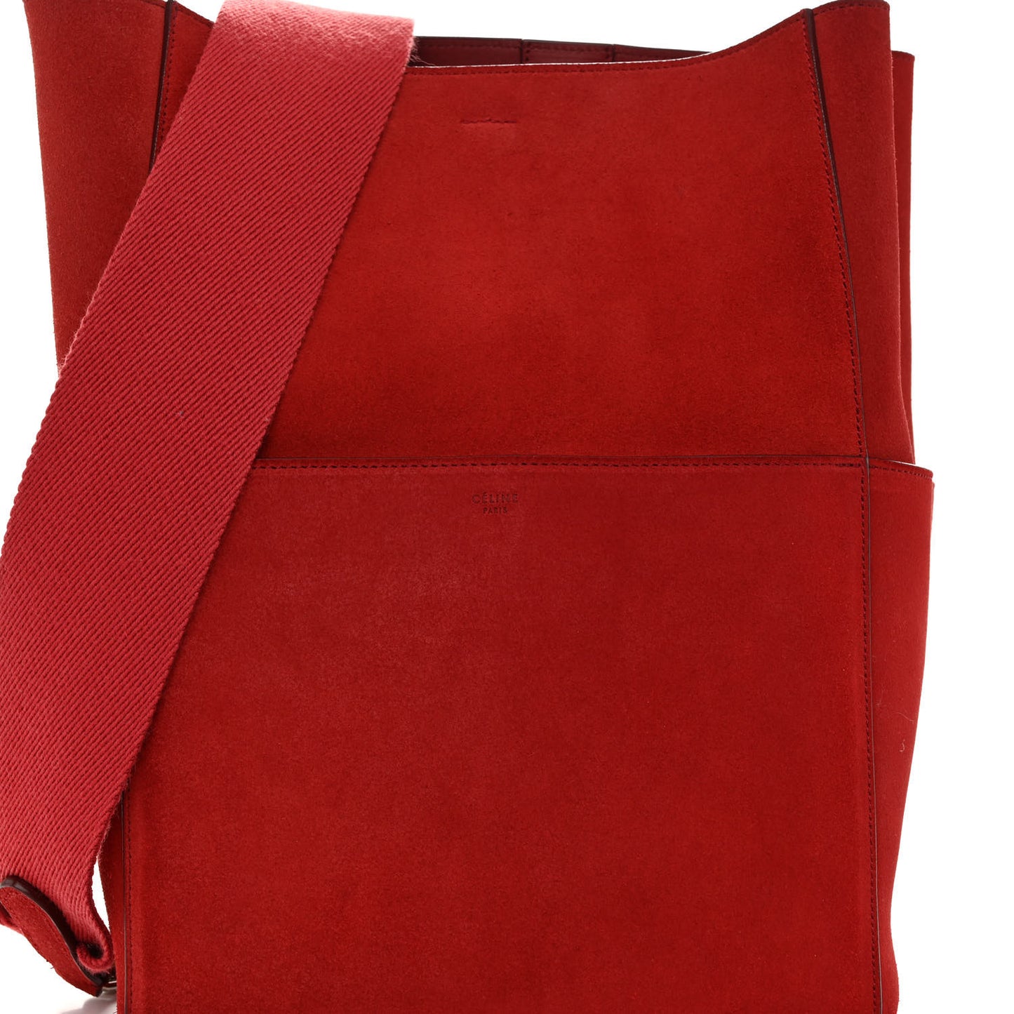 Suede Calfskin Sangle Bucket Bag Red