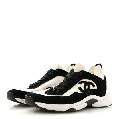 Chanel Fabric Suede Calfskin CC Sneakers 38 White Black 4 of 9