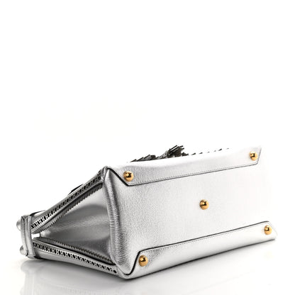 Burberry Metallic Calfskin Broguing Medium Banner Tote Silver 4 of 14