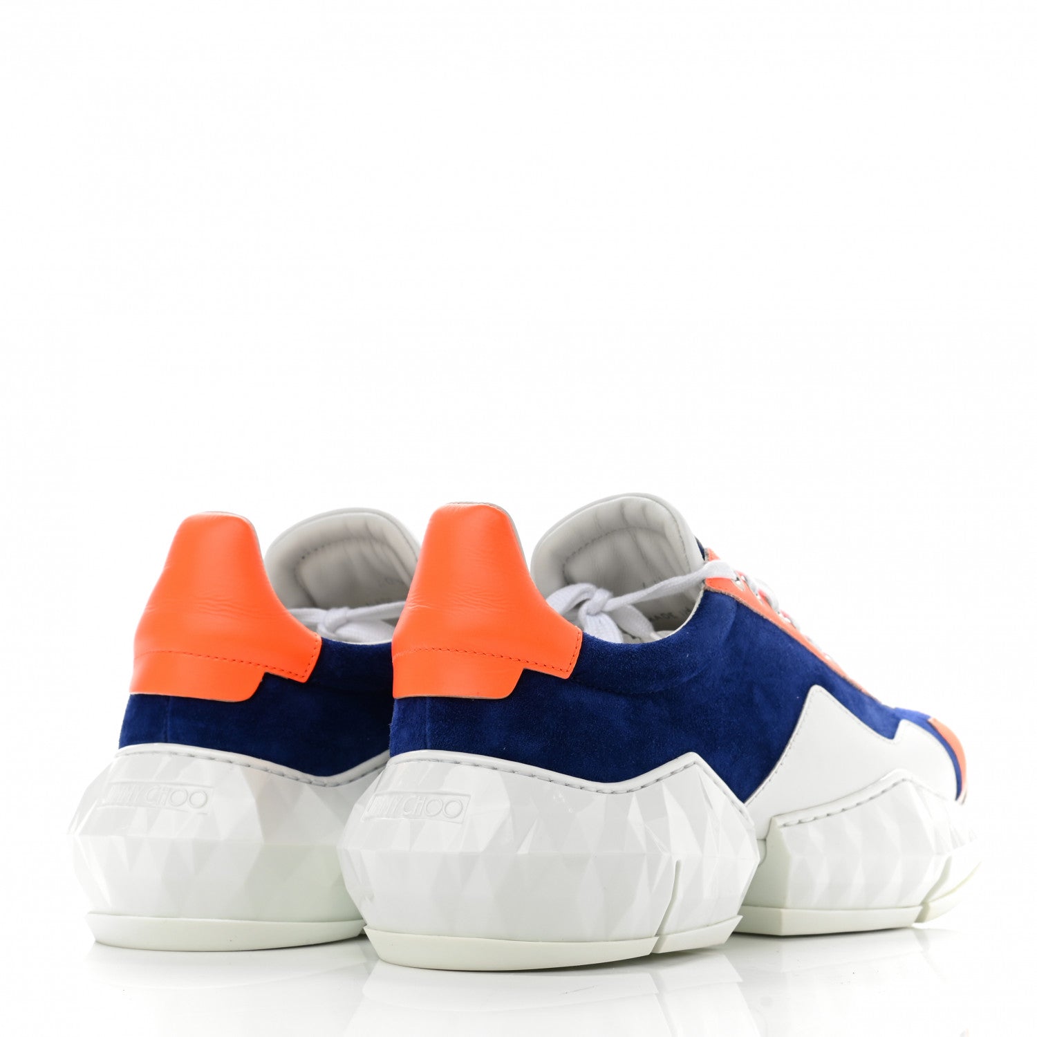 Jimmy Choo Calfskin Diamond Low Top Sneaker 40.5 Cobalt Neon Orange 4 of 8
