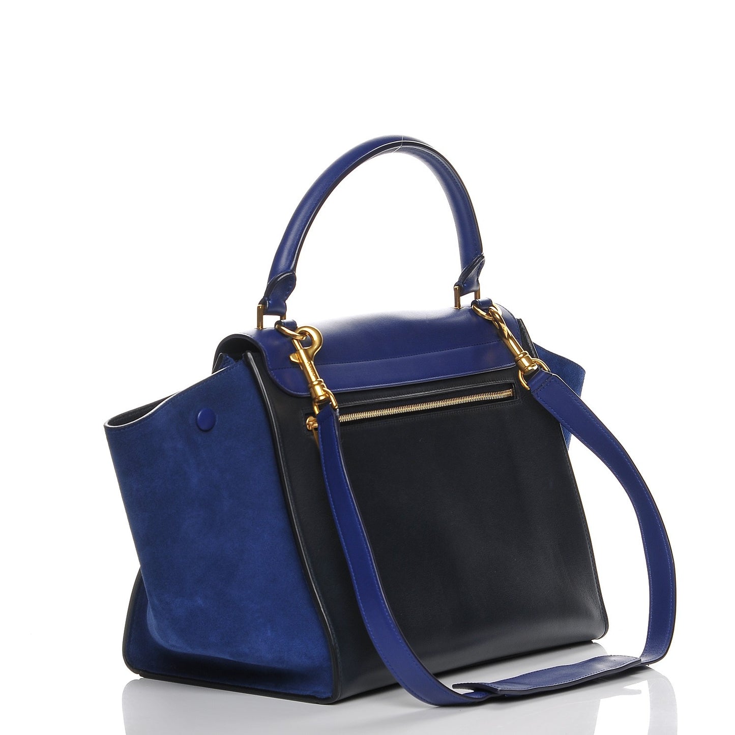 Smooth Calfskin Suede Medium Tri-Color Trapeze Cobalt