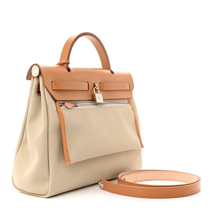 Hermes Military Toile Vache Hunter Herbag Zip Retourne 31 PM Beton Naturel 4 of 11