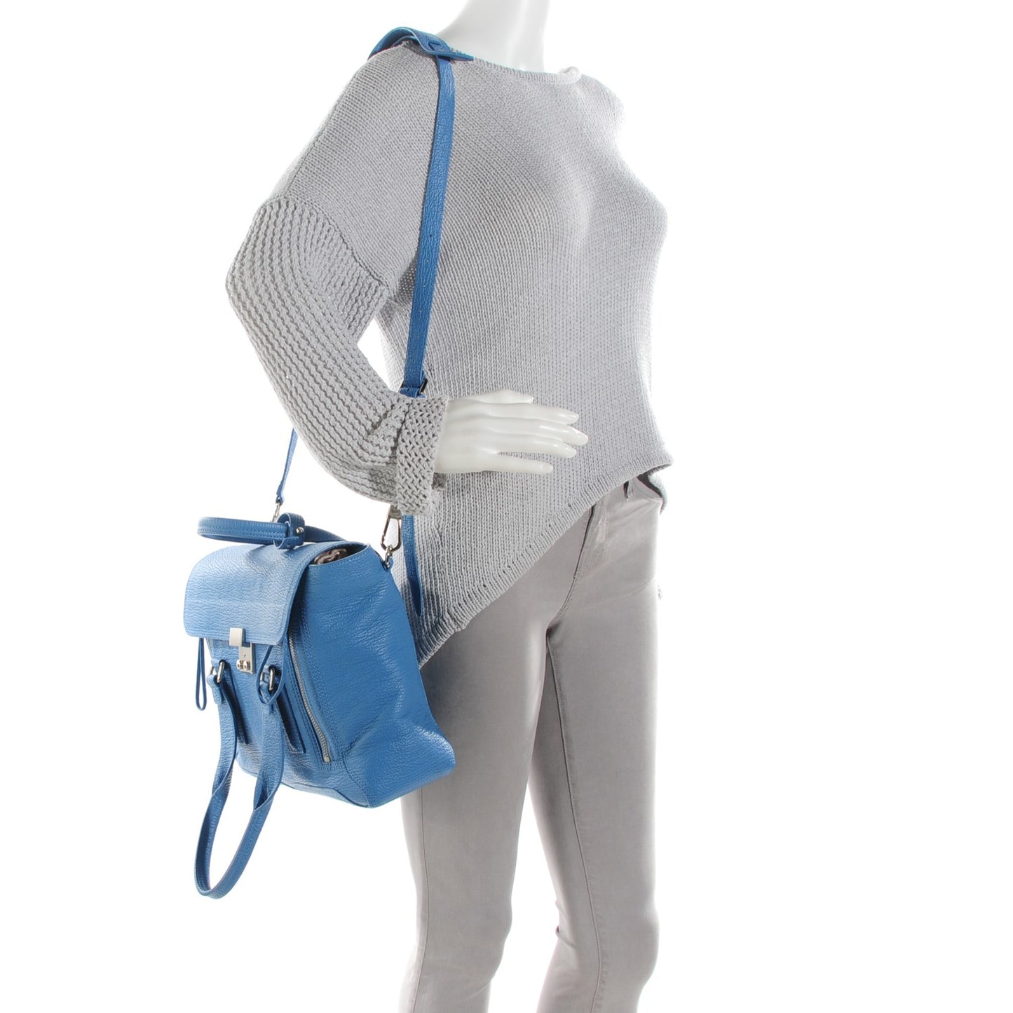 3.1 Textured Calfskin Medium Pashli Satchel Memphis Blue