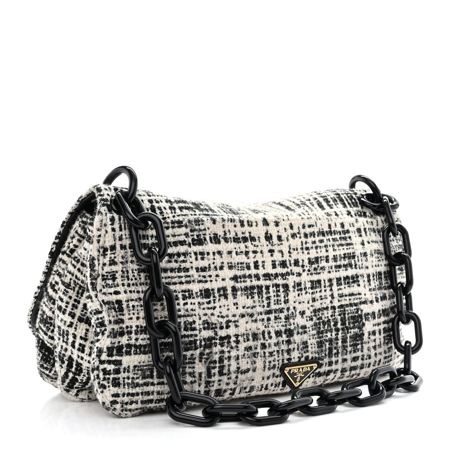 Tela Tweed Chain Shoulder Bag White Black