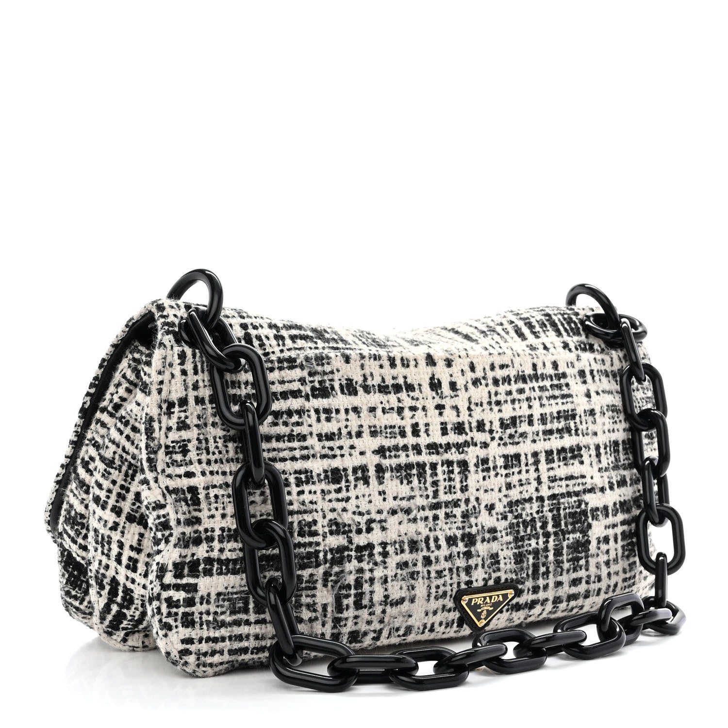 Prada Tela Tweed Chain Shoulder Bag White Black 3 of 12
