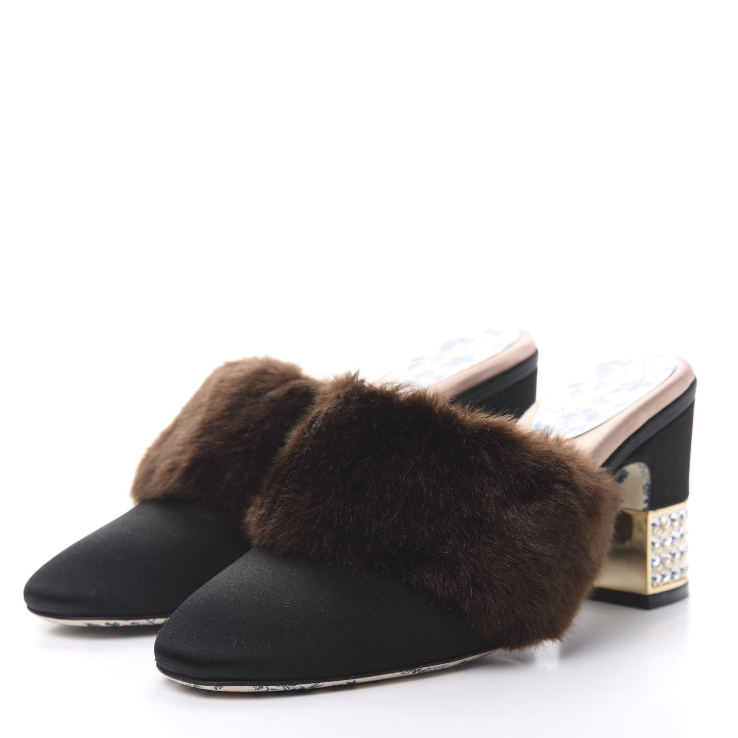 Gucci Mink Silk Satin Crystal Candy Mules 38.5 Scan Brown Black 3 of 7