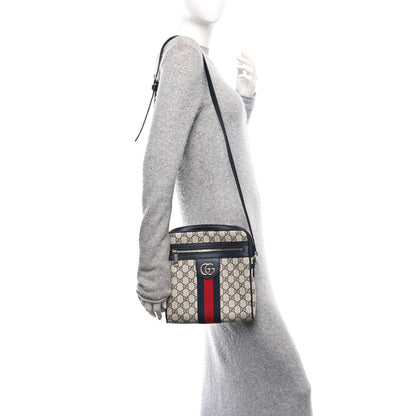 Gucci GG Supreme Monogram Textured Dollar Calfskin Web Small Ophidia Messenger Bag Beige Blue 2 of 10