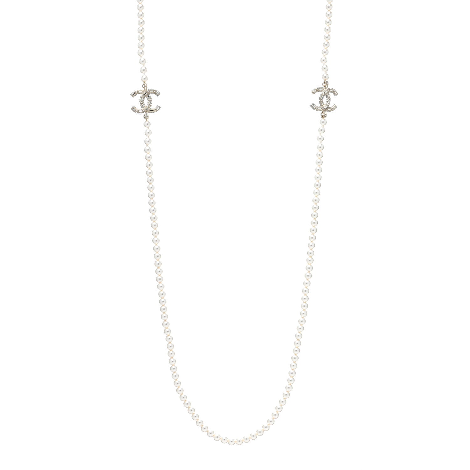 Chanel Metal Baguette Crystal Pearl CC Long Necklace Black Gold 1 of 4