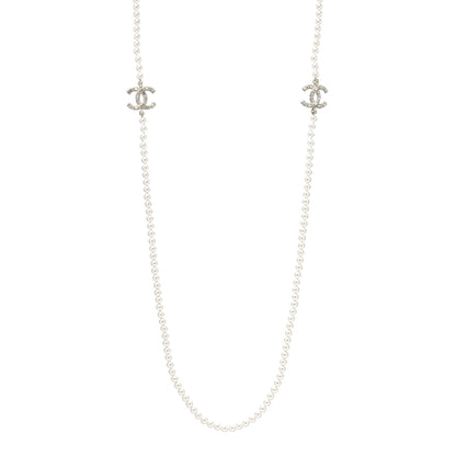 Chanel Metal Baguette Crystal Pearl CC Long Necklace Black Gold 1 of 4