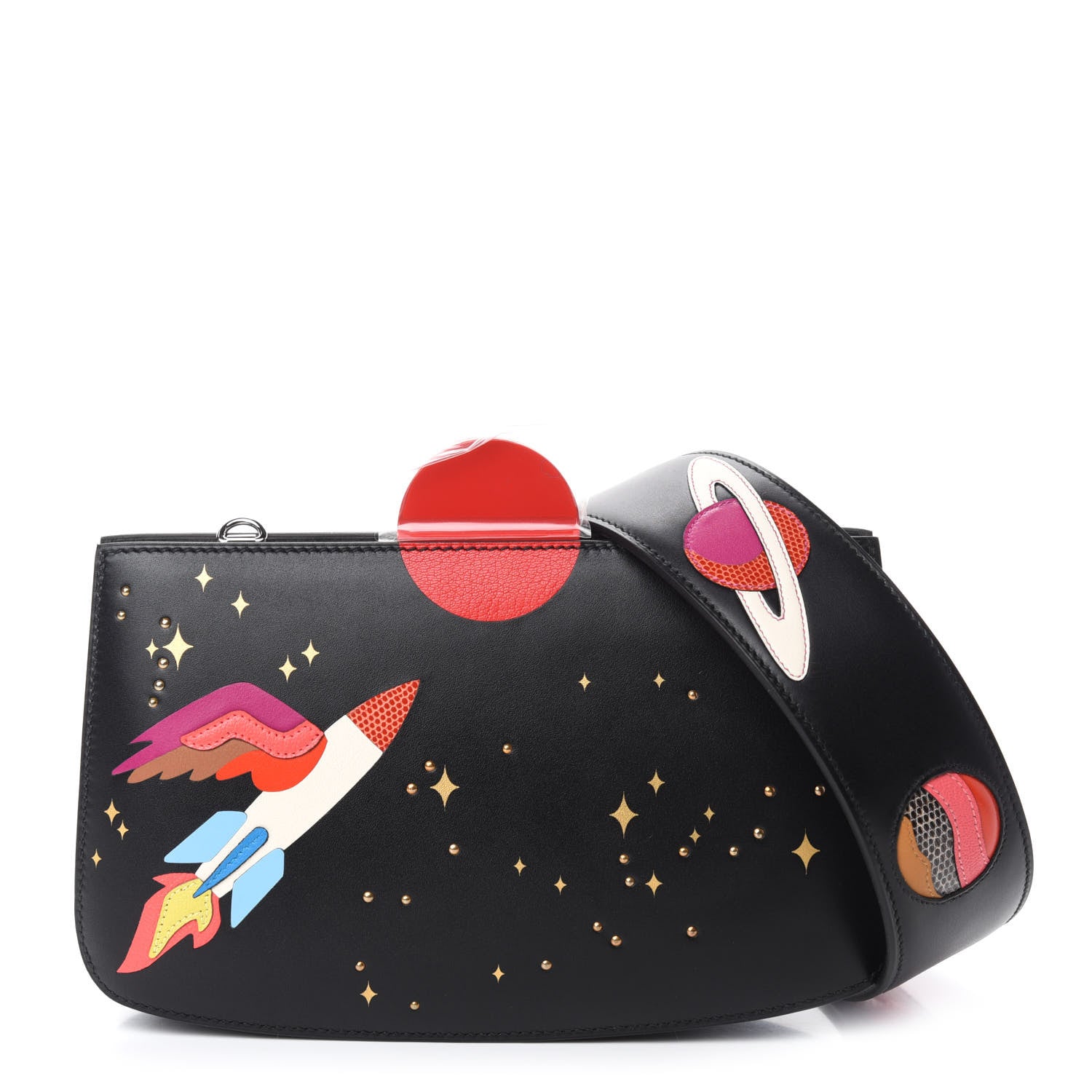 Hermes Veau Monsieur Lizard Ostrich Spaceship Sac A Malice Black Multicolor 1 of 17