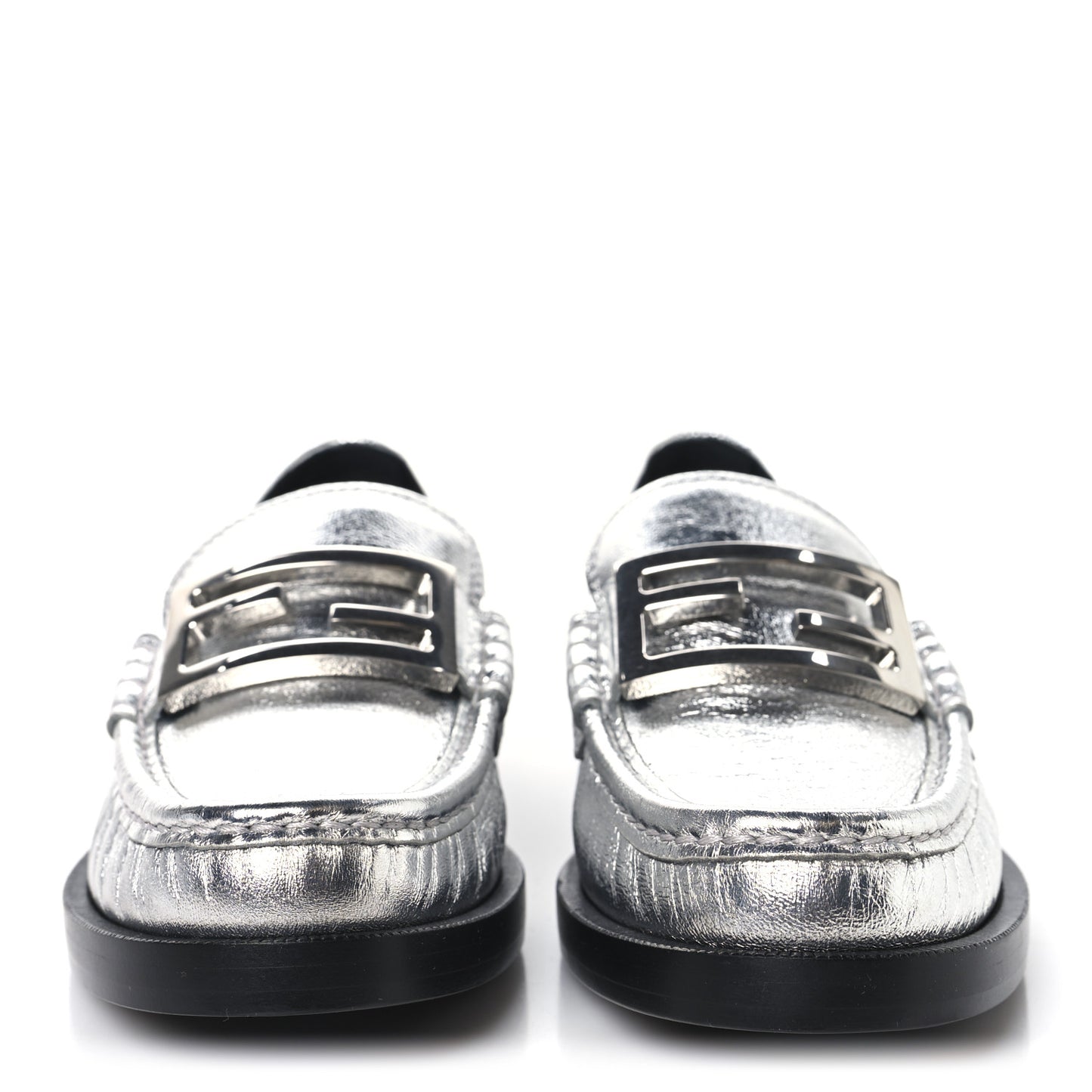 Metallic Vitello Womens Baguette Loafers 38 Argento