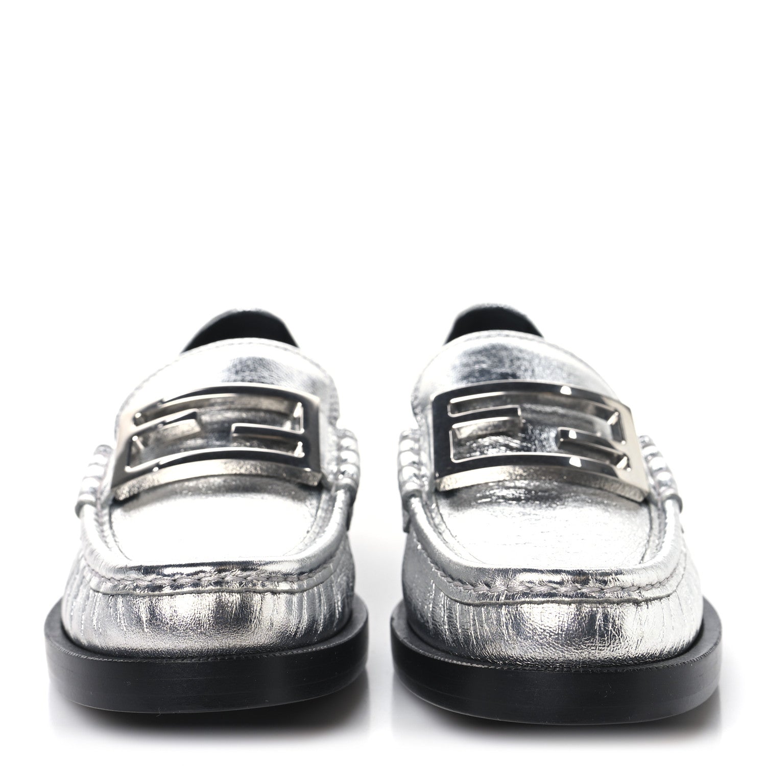 Fendi Metallic Vitello Womens Baguette Loafers 38 Argento 3 of 8