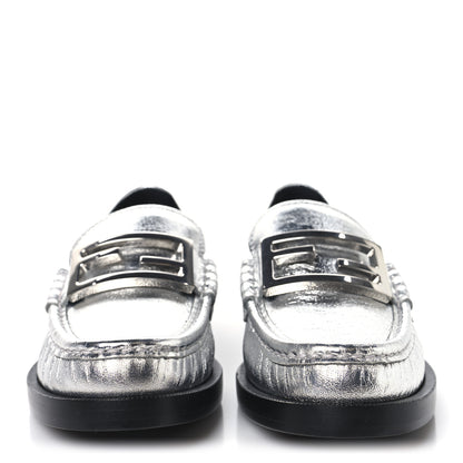Fendi Metallic Vitello Womens Baguette Loafers 38 Argento 3 of 8