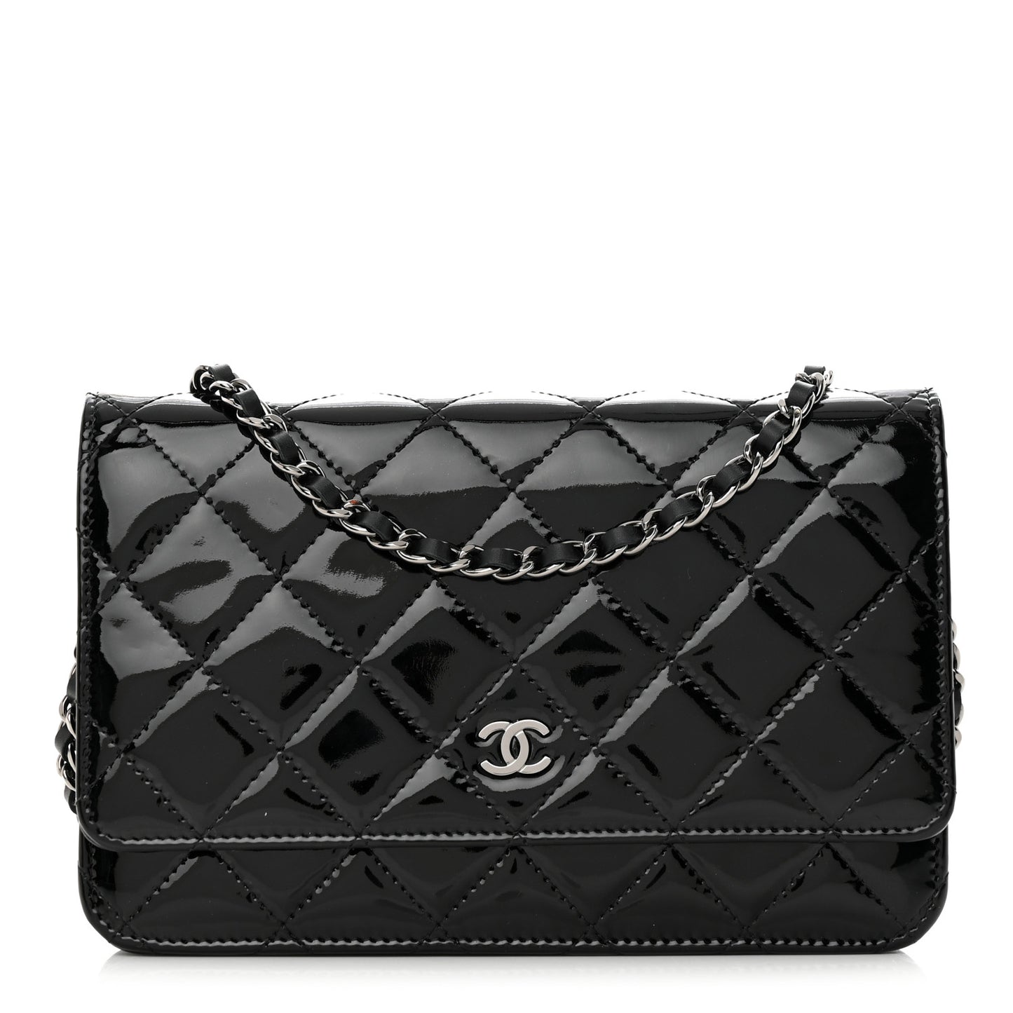 Patent Quilted Wallet On Chain WOC Black
