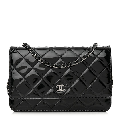 Chanel Patent Quilted Wallet On Chain WOC Black 1 of 14