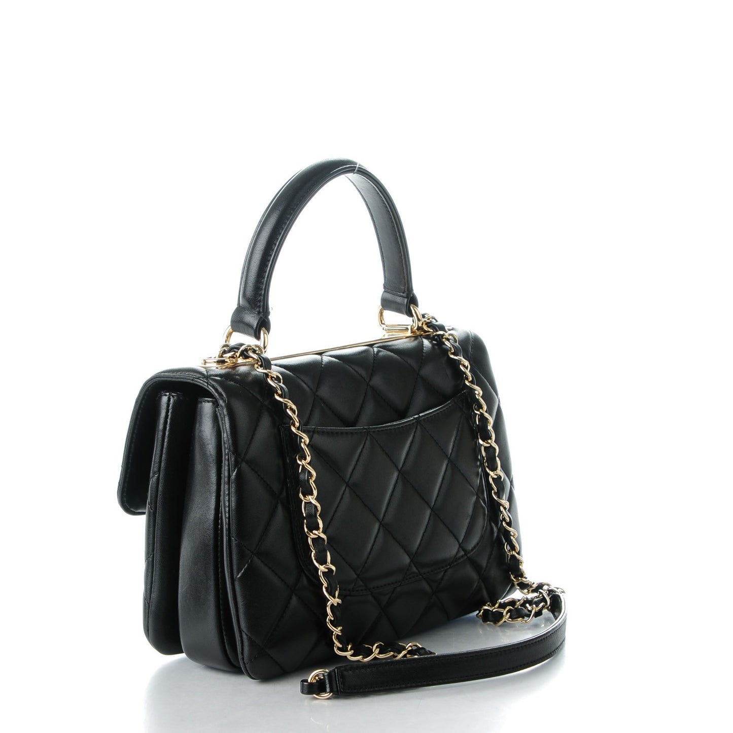 Lambskin Quilted Small Trendy CC Dual Handle Flap Bag Black