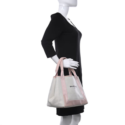 Balenciaga Cotton Canvas Satin Calfskin S Navy Cabas Natural Rose Ballerine 2 of 14