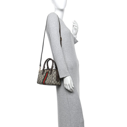 Gucci GG Supreme Monogram Textured Dollar Calfskin Web Mini Ophidia Top Handle Bag Beige Ebony New Acero 2 of 11