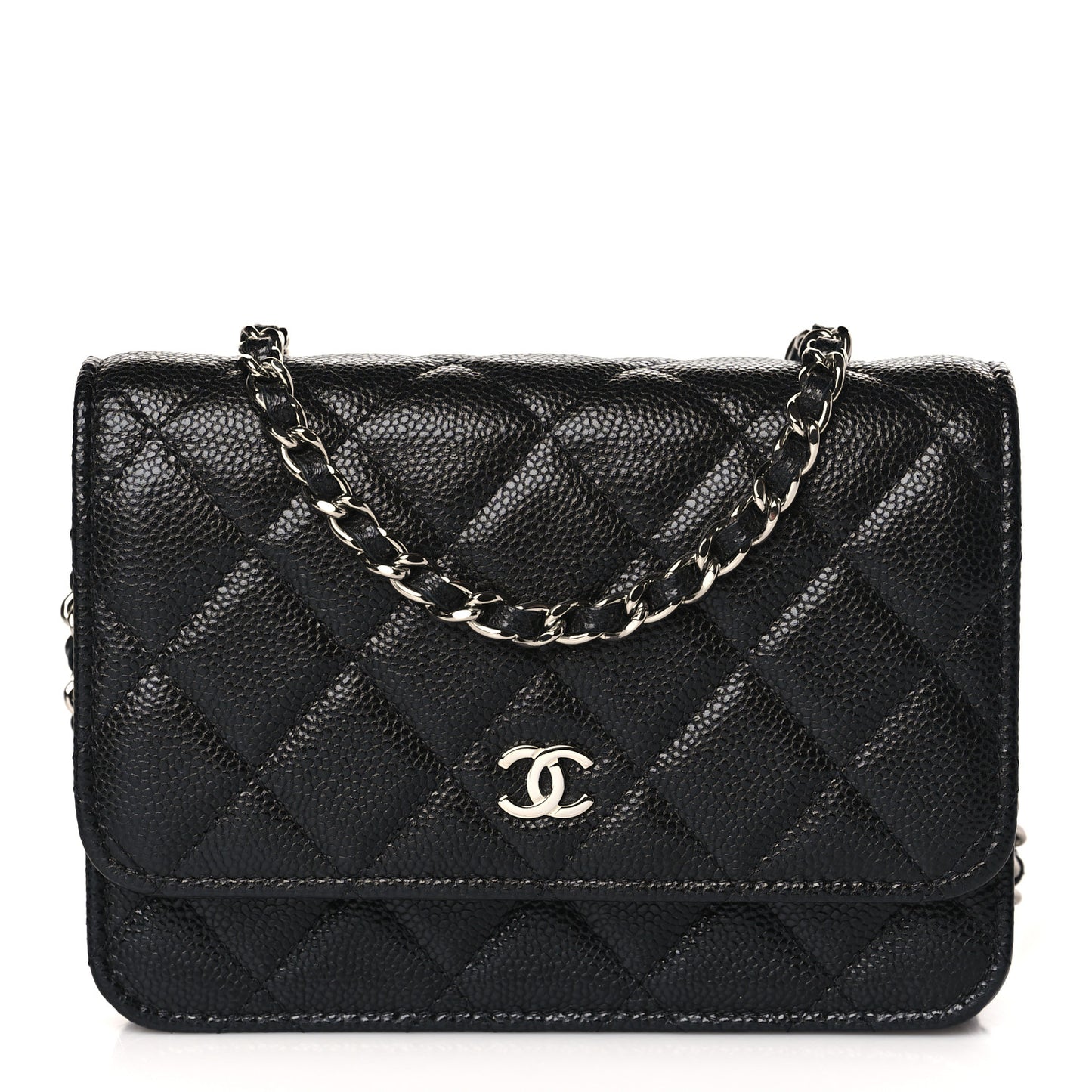 Caviar Quilted Mini Wallet On Chain WOC Black