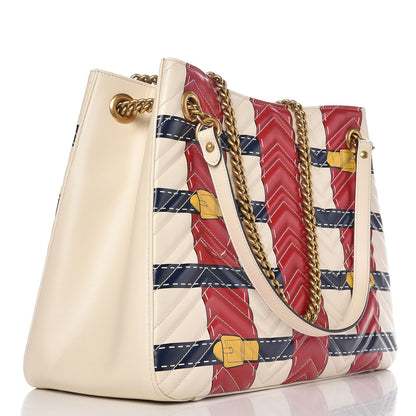 Gucci Calfskin Matelasse Trompe L'Oeil Print Medium GG Marmont Shoulder Tote Mystic White Hibiscus Red Marine Giallo 3 of 11