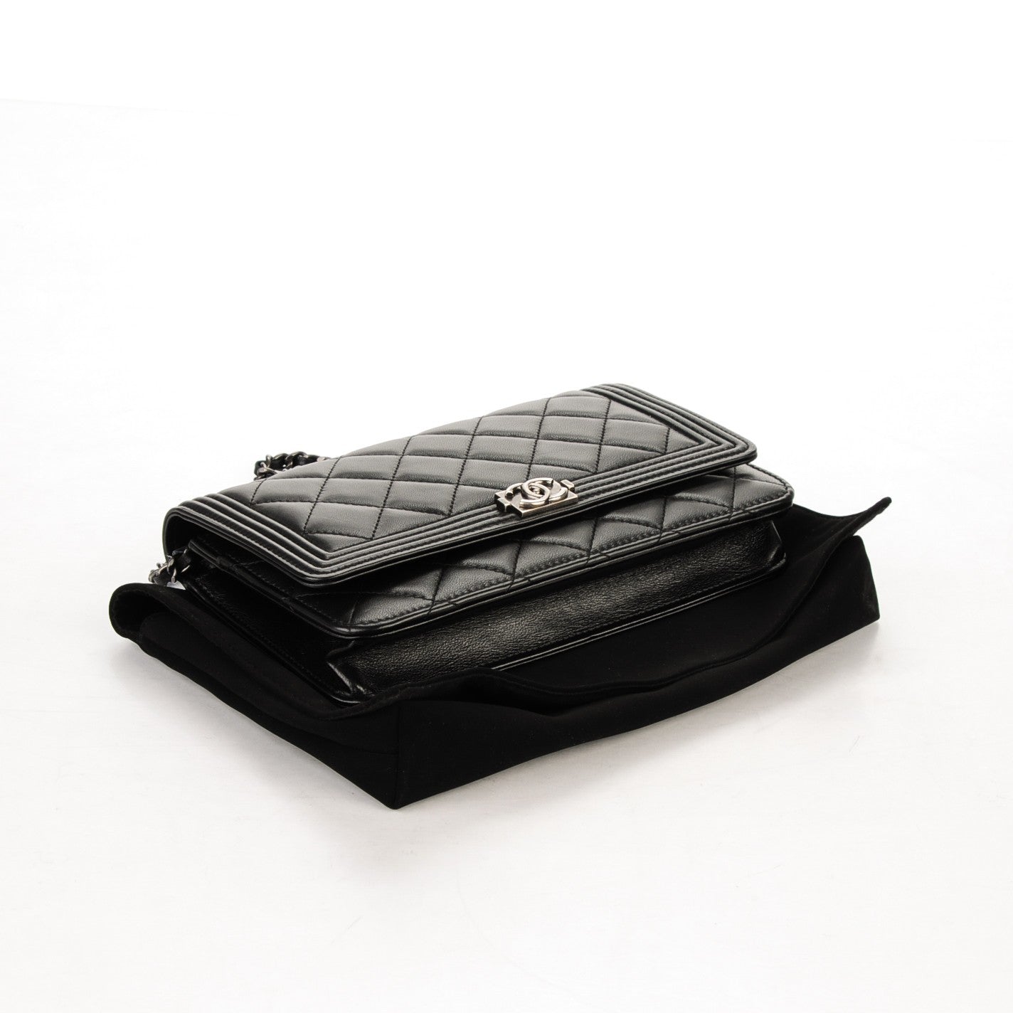 Chanel Lambskin Quilted Boy Wallet On Chain WOC Black 4 of 9