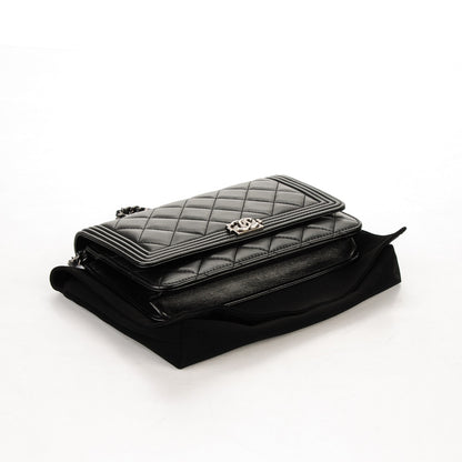 Chanel Lambskin Quilted Boy Wallet On Chain WOC Black 4 of 9