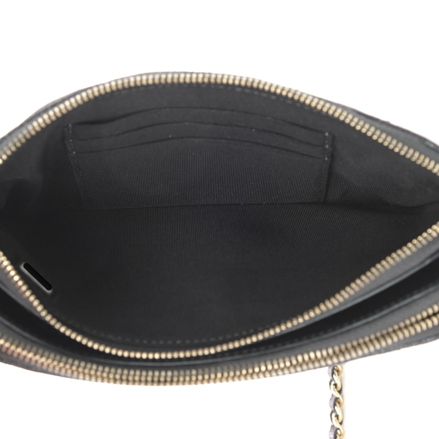 Iridescent Caviar Quilted Small Clutch With Chain Black