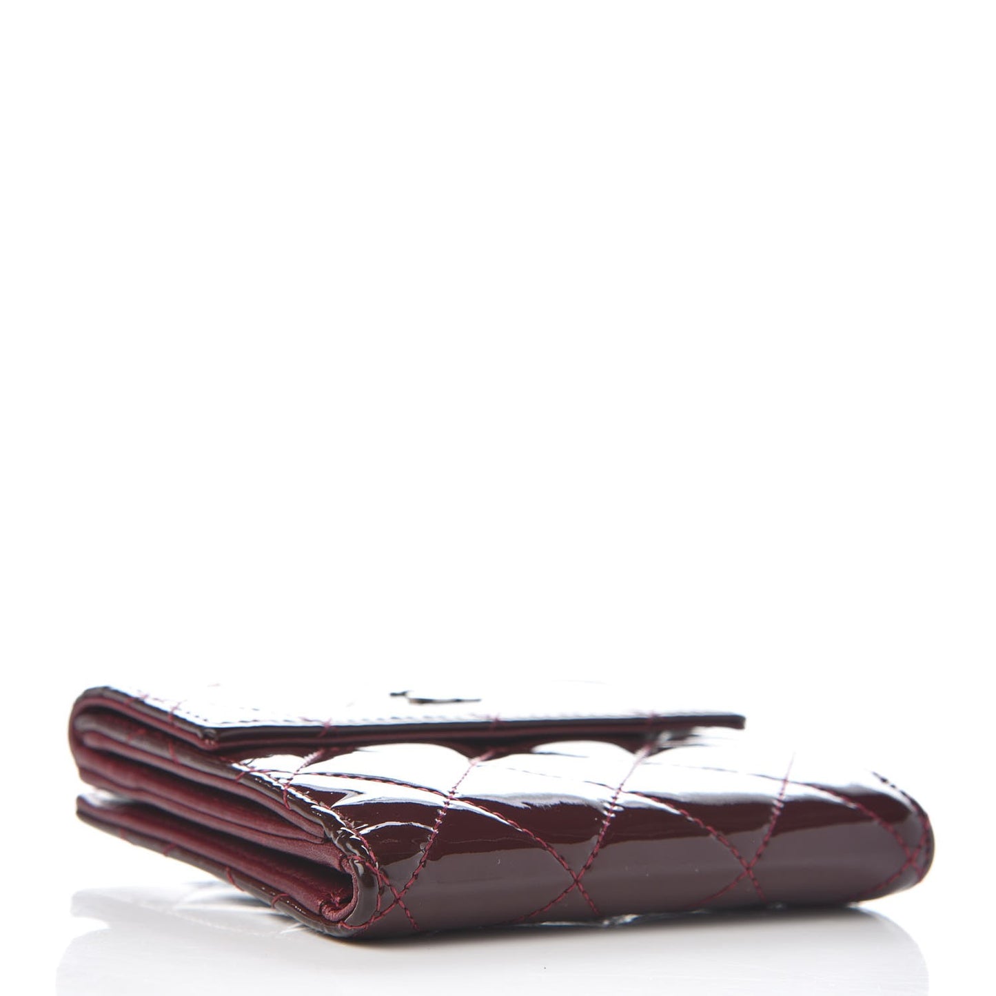 Patent Quilted Compact French Flap Wallet Dark Red