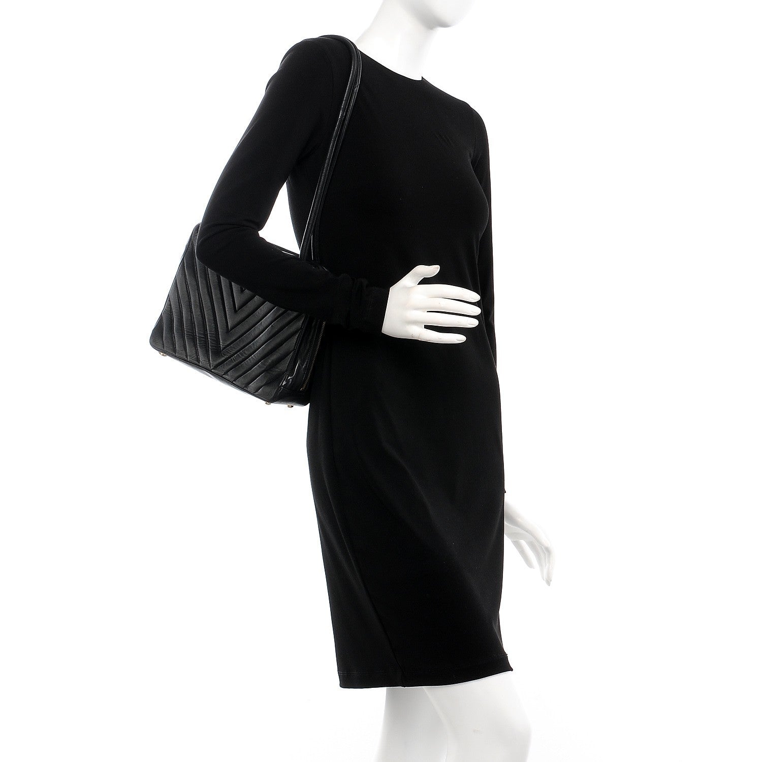 Chanel Lambskin Chevron Quilted Shoulder Bag Black 2 of 10