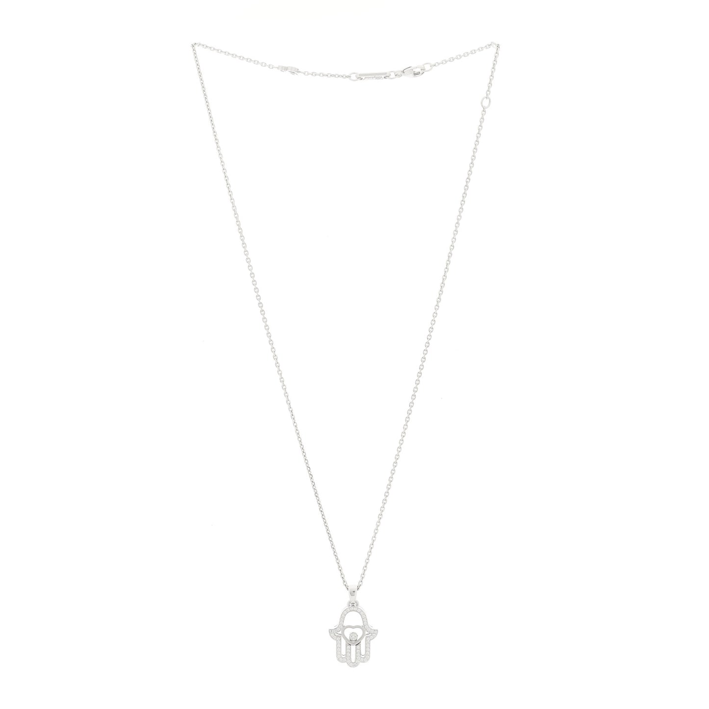 18K White Gold Diamond Happy Diamonds Hamsa Pendant Necklace