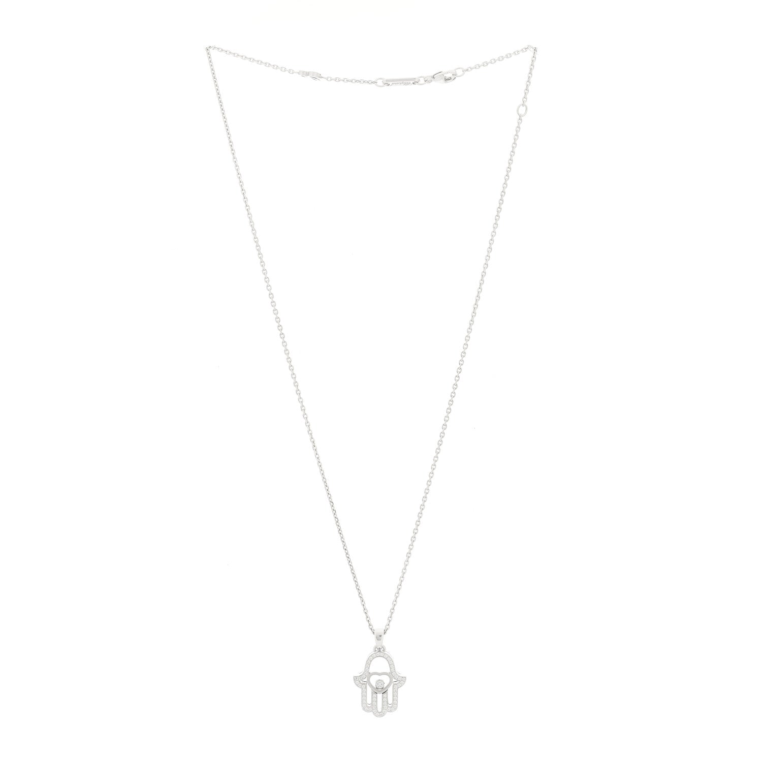 Chopard 18K White Gold Diamond Happy Diamonds Hamsa Pendant Necklace 3 of 6