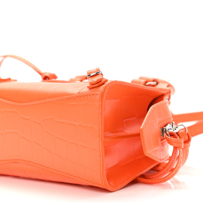 Balenciaga Semi Shiny Calfskin Crocodile Embossed Neo Classic Silver Hardware Nano City Crossbody Orange 8 of 8