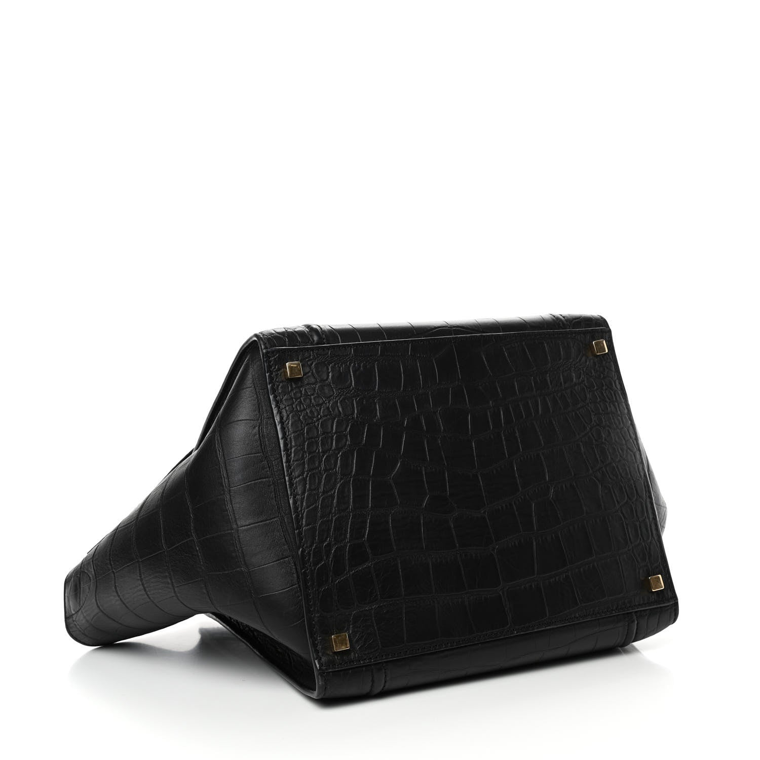 Celine Crocodile Embossed Calfskin Medium Phantom Luggage Black 3 of 4