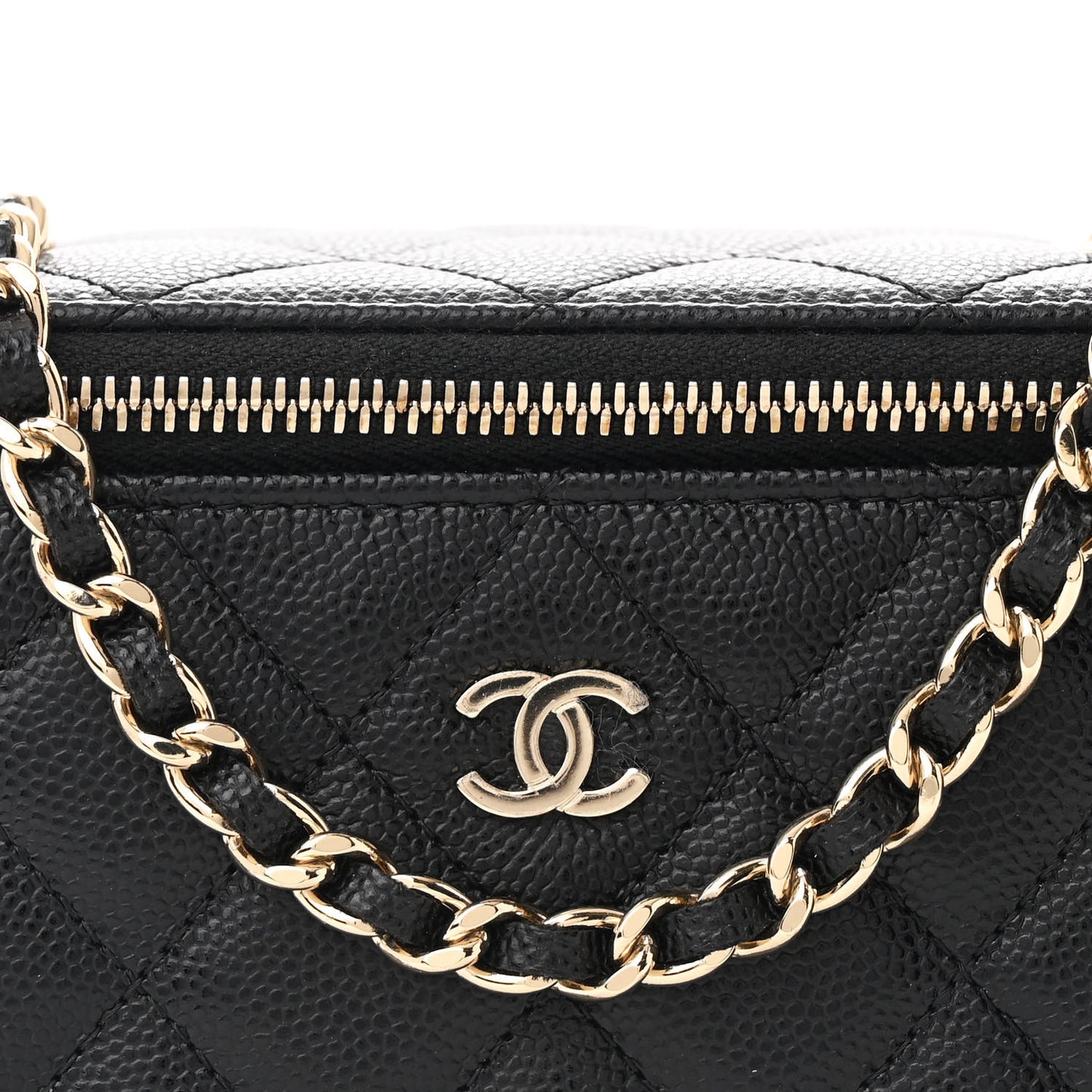 Caviar Quilted Small Vanity Case With Chain Black