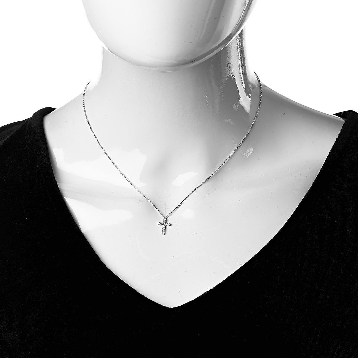 18K White Gold Diamond Symbols Cross Pendant Necklace