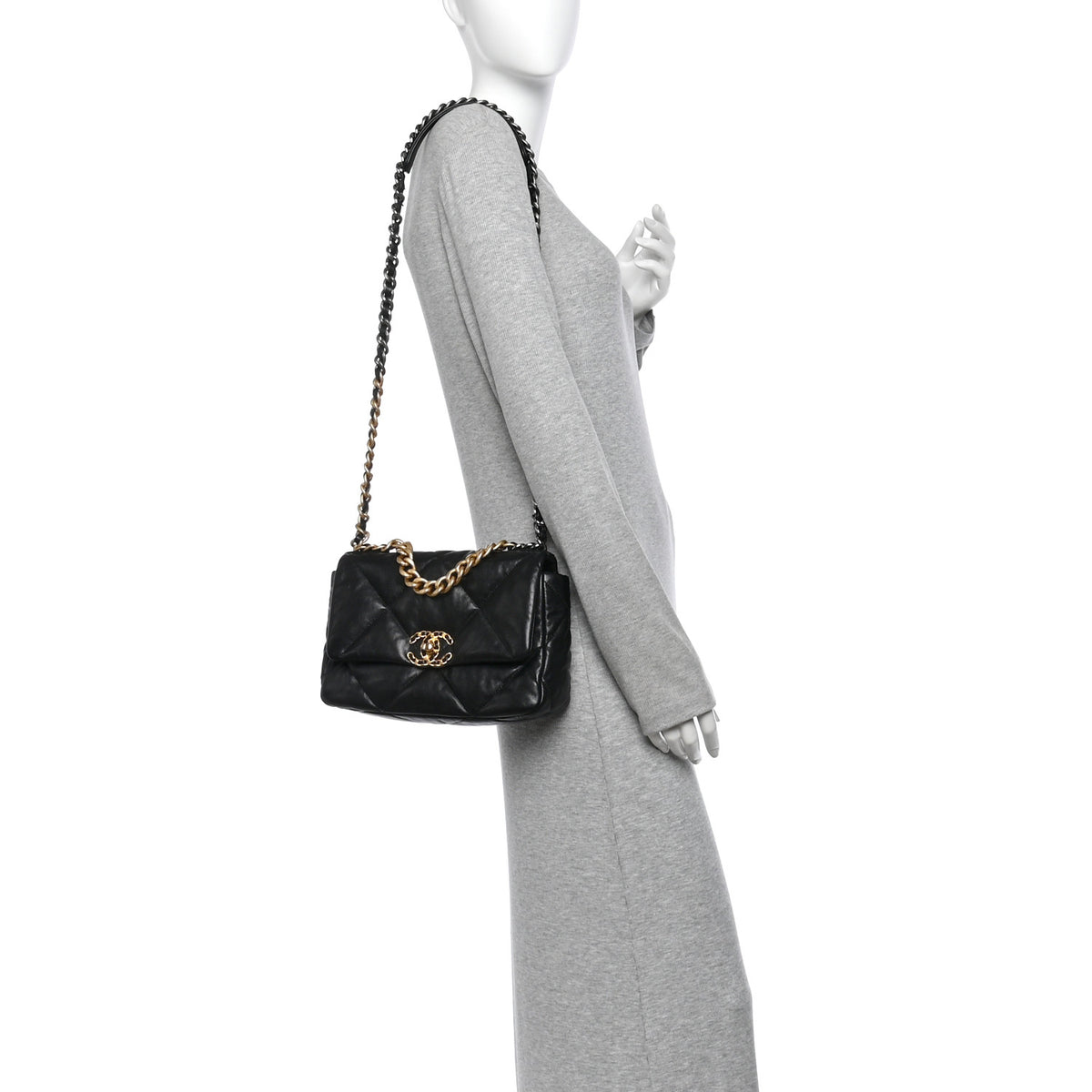 Goatskin Quilted Medium Chanel 19 Flap Black