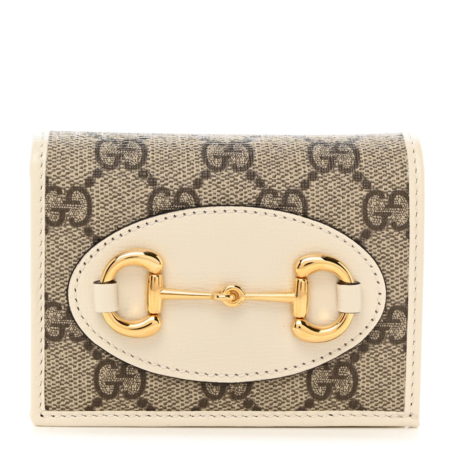 GG Supreme Monogram Azalea Calfskin Horsebit 1955 Card Case Wallet Beige Ebony Mystic White