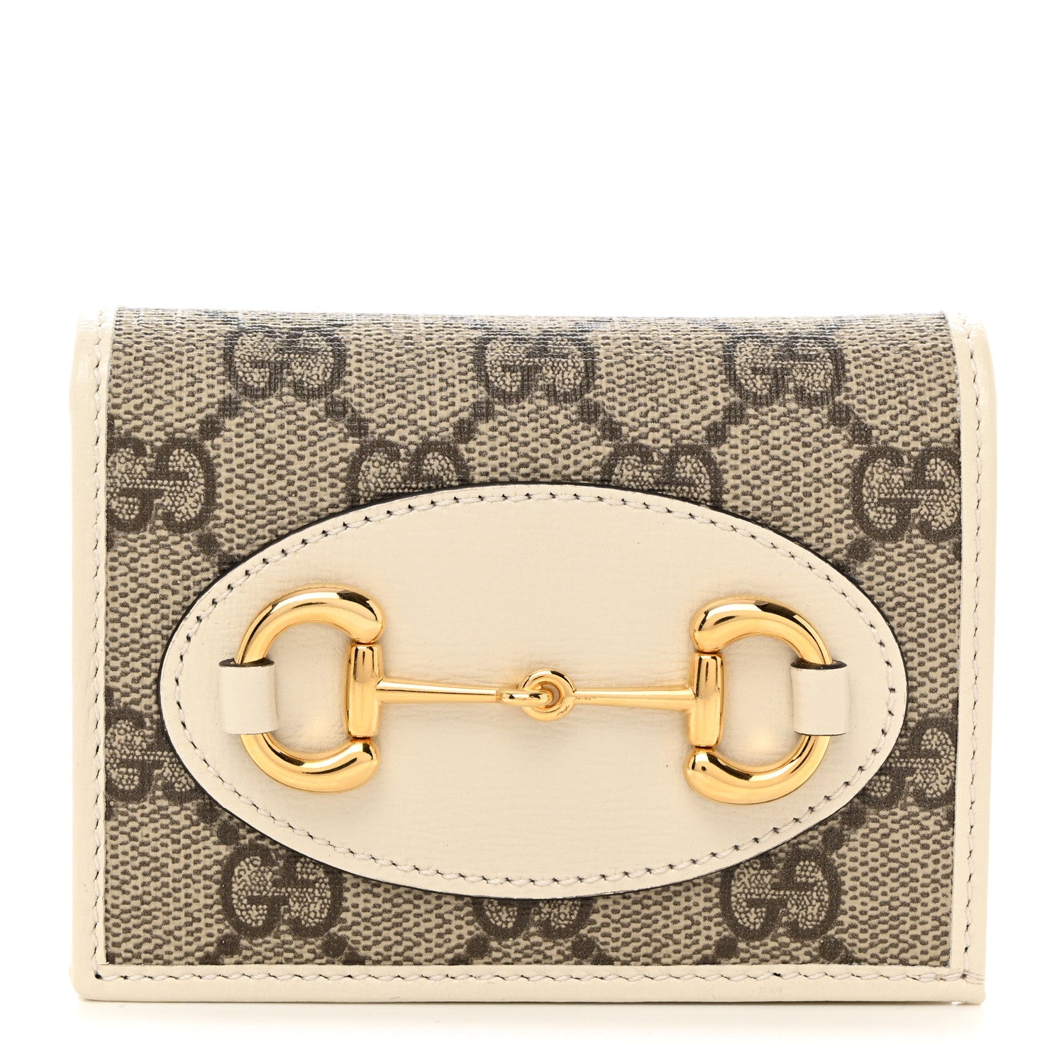 Gucci GG Supreme Monogram Azalea Calfskin Horsebit 1955 Card Case Wallet Beige Ebony Mystic White 1 of 8