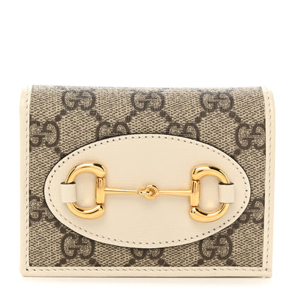 Gucci GG Supreme Monogram Azalea Calfskin Horsebit 1955 Card Case Wallet Beige Ebony Mystic White 1 of 8