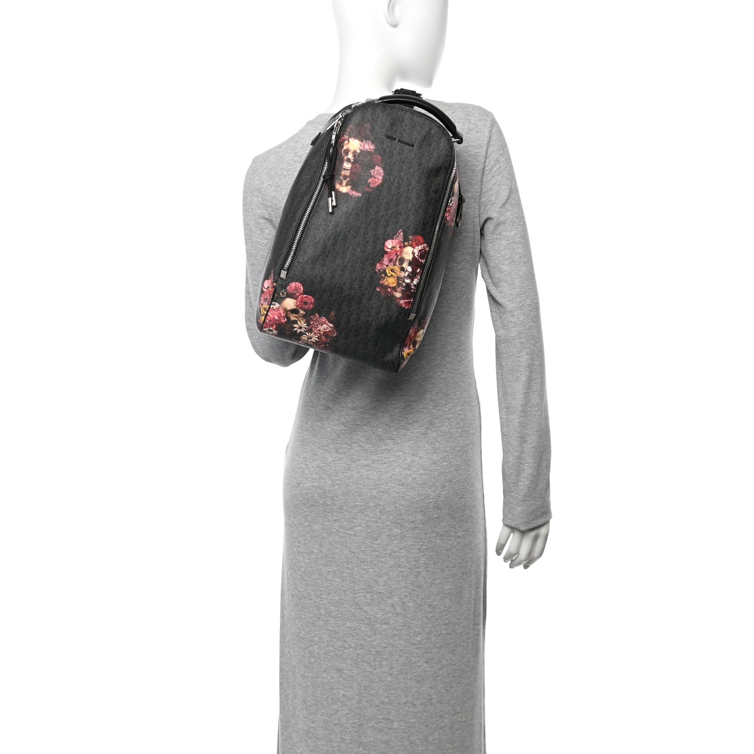 Christian Dior x Toru Kamei Coated Canvas Floral Skull Sling Backpack Grey Multicolor 2 of 11